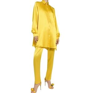 Dolce & Gabbana Yellow Silk Satin Ladies Summer Pantsuit IT 36 90s style 2-piece
